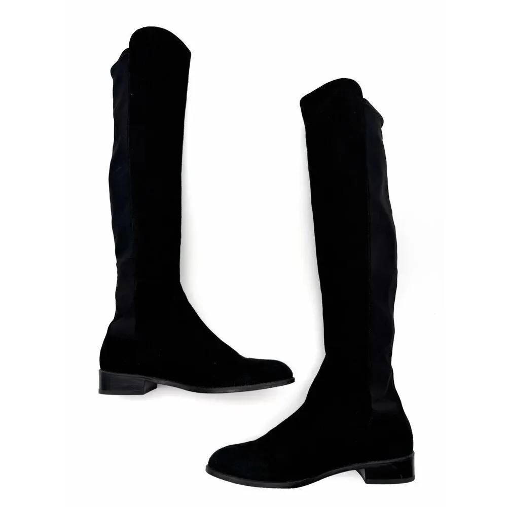 STUART WEITZMAN Black Suede 5050 Over The Knee Boots Size 8.5 Flat Block Heel